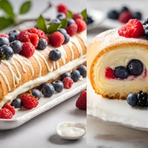 Vanilla Cake Roll With Cream And Berries